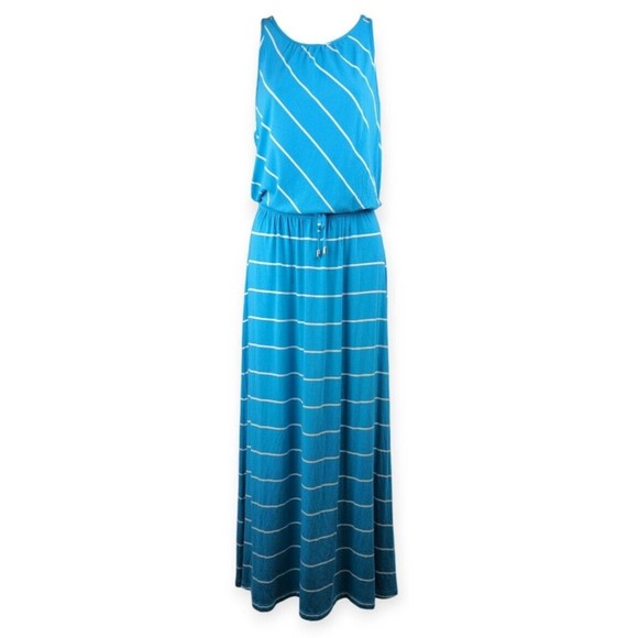 Michael Stars Harlow Stripe Island Atlantic Maxi Dress Aqua Blue Racerback S - Picture 5 of 9